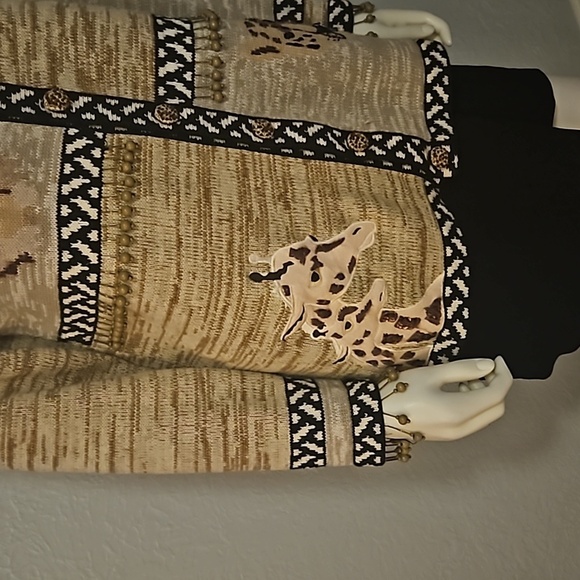 VTG STORYBOOK KNITS 1980s African Tribal Animal Print Marled Cardigan Sweater - Picture 5 of 16